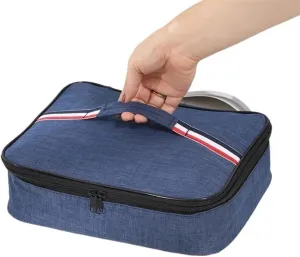 Insulated Lunch Box, Oxford Cloth Aluminum Foil Cold Food Cooler Thermal Bag Handbag, for Work Picnic Camping Beach (Color : Navy)