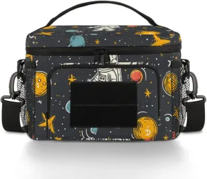 Insulated Tactical Lunch Bag, Cosmos Astronauts Large Lunch Box for Women Men Meal Prep Thermal Cooler Lunch Container with Shoulder Strap, Lunchbox for Work Picnic