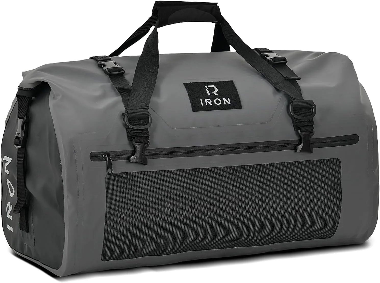 IRON JIA'S Motorcycle Dry Bag - Waterproof Duffle & Luggage Tail Bag Saddle Bags with Roll Top Closure, Shoulder Straps, Inner Pocket and Mesh Pocket (Grey, 30L)