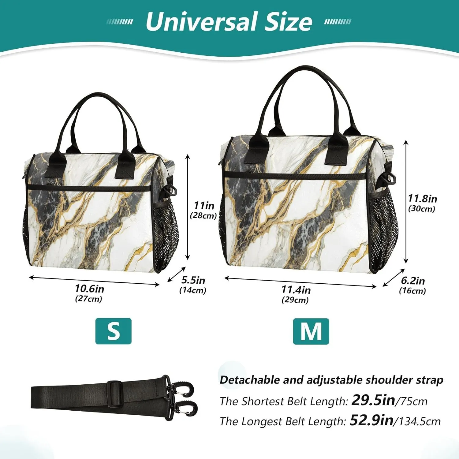 Italian-marble-slab Lunch Bag with Adjustable Shoulder Strap Insulated Cooler Bag for Women Men,S, Small