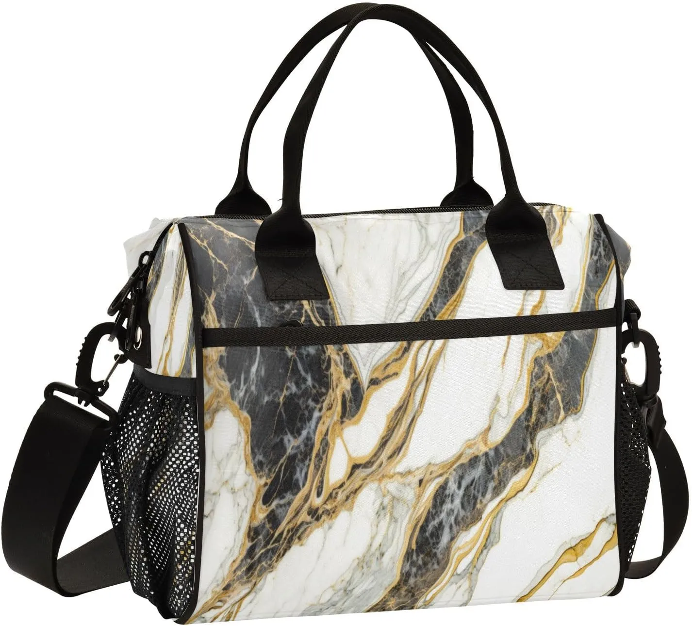 Italian-marble-slab Lunch Bag with Adjustable Shoulder Strap Insulated Cooler Bag for Women Men,S, Small