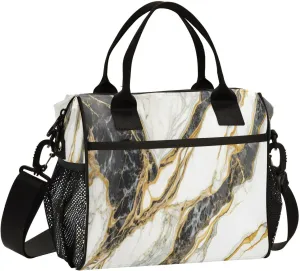 Italian-marble-slab Lunch Bag with Adjustable Shoulder Strap Insulated Cooler Bag for Women Men,S, Small