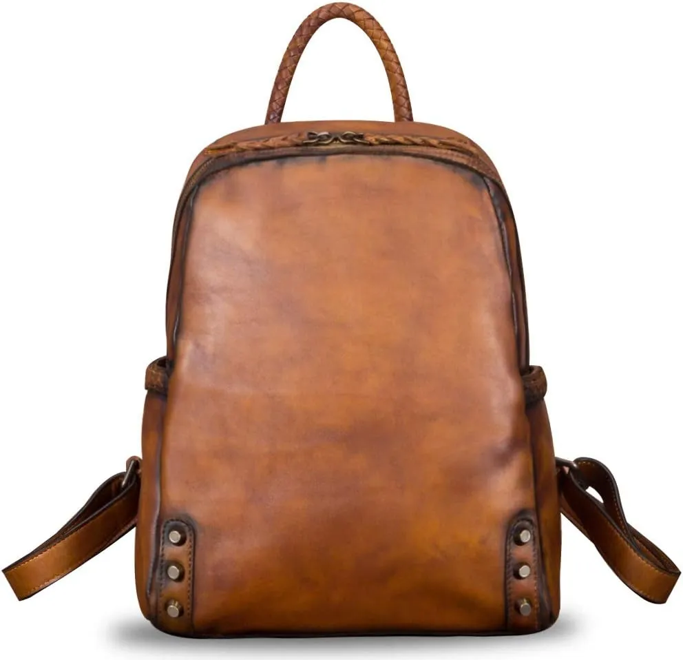 IVTG Genuine Leather Backpack for Women Vintage Real Leather Knapsack Purse Rucksack Fashion Daypack Bag High Capacity (Brown)