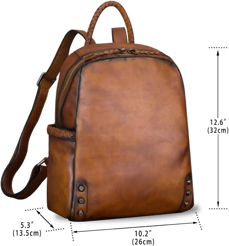 IVTG Genuine Leather Backpack for Women Vintage Real Leather Knapsack Purse Rucksack Fashion Daypack Bag High Capacity (Brown)