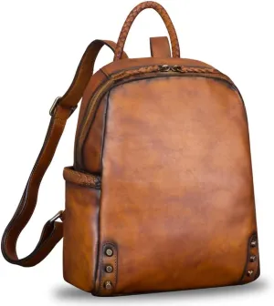 IVTG Genuine Leather Backpack for Women Vintage Real Leather Knapsack Purse Rucksack Fashion Daypack Bag High Capacity (Brown)