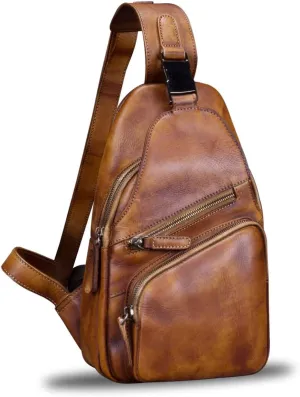 IVTG Genuine Leather Sling Bags for Men and Women Chest Shoulder Backpack Handmade Crossbody Motocycle Daypack