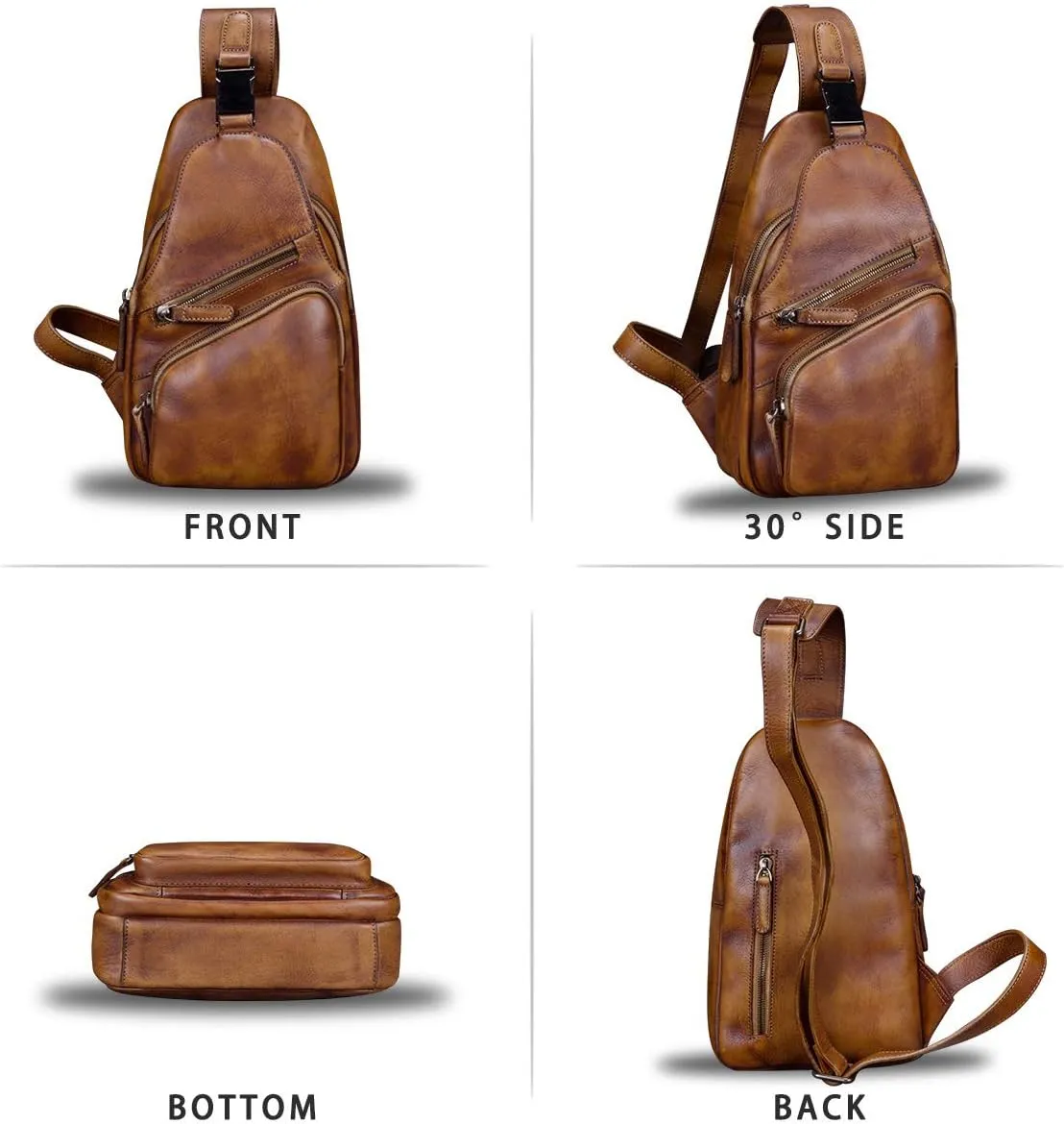 IVTG Genuine Leather Sling Bags for Men and Women Chest Shoulder Backpack Handmade Crossbody Motocycle Daypack