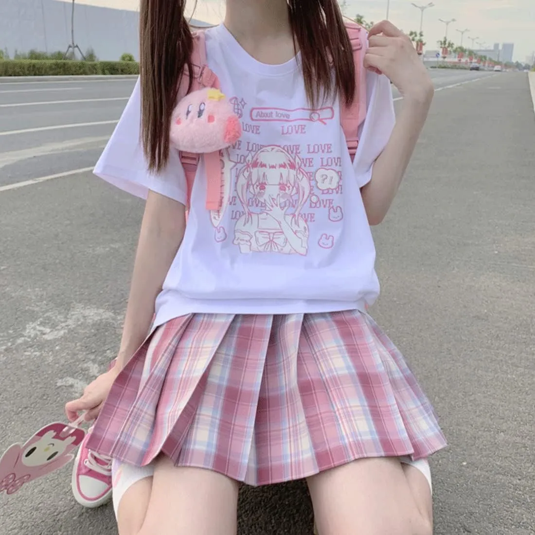 Japanese Harajuku Style Pastel Goth Kawaii Fashion Soft Crewneck Comic Cute Girl with Letter Print T-Shirt