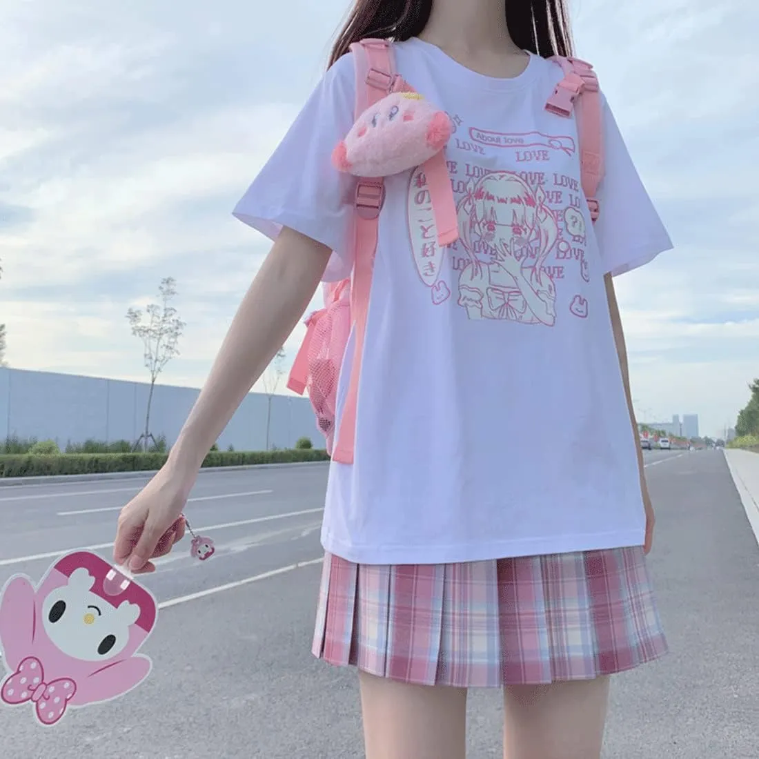 Japanese Harajuku Style Pastel Goth Kawaii Fashion Soft Crewneck Comic Cute Girl with Letter Print T-Shirt