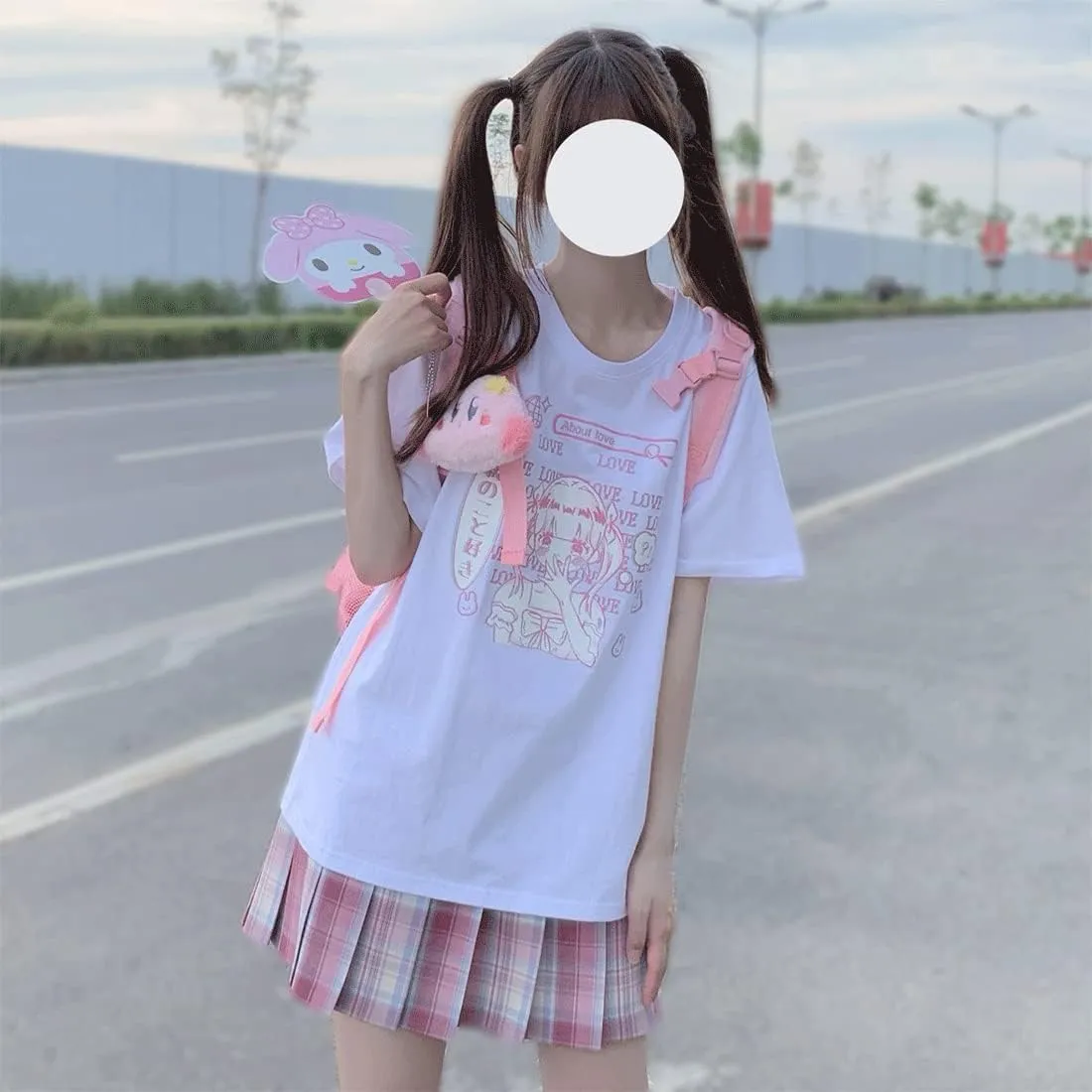 Japanese Harajuku Style Pastel Goth Kawaii Fashion Soft Crewneck Comic Cute Girl with Letter Print T-Shirt