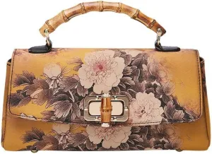 Johnature Cheongsam Leather Handbag Vintage Print Women Bag Handmade Elegan Ladies Shoulder & Crossbody Bags