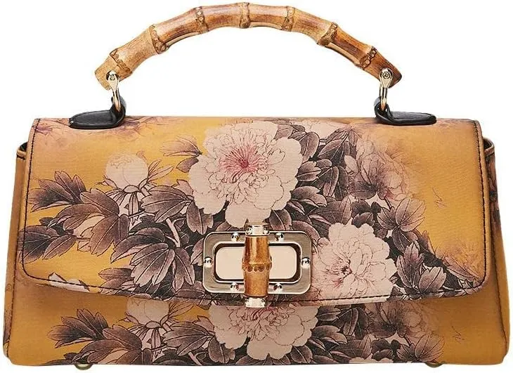 Johnature Cheongsam Leather Handbag Vintage Print Women Bag Handmade Elegan Ladies Shoulder & Crossbody Bags