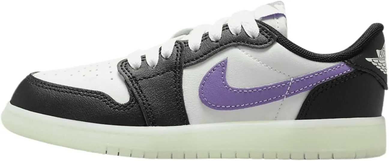 Jordan 1 Retro Low Little Kids' Shoes (HF0411-001, Black/Volt Tint/Summit White/Black Raspberry) Size 10.5