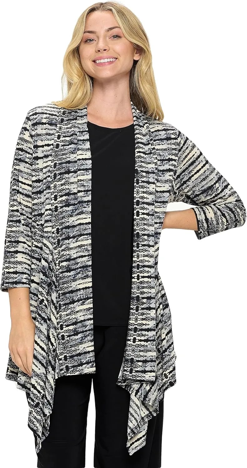 Jostar Women's Print Draped Cardigan - 3/4 Sleeve Printed Wrap Jacket