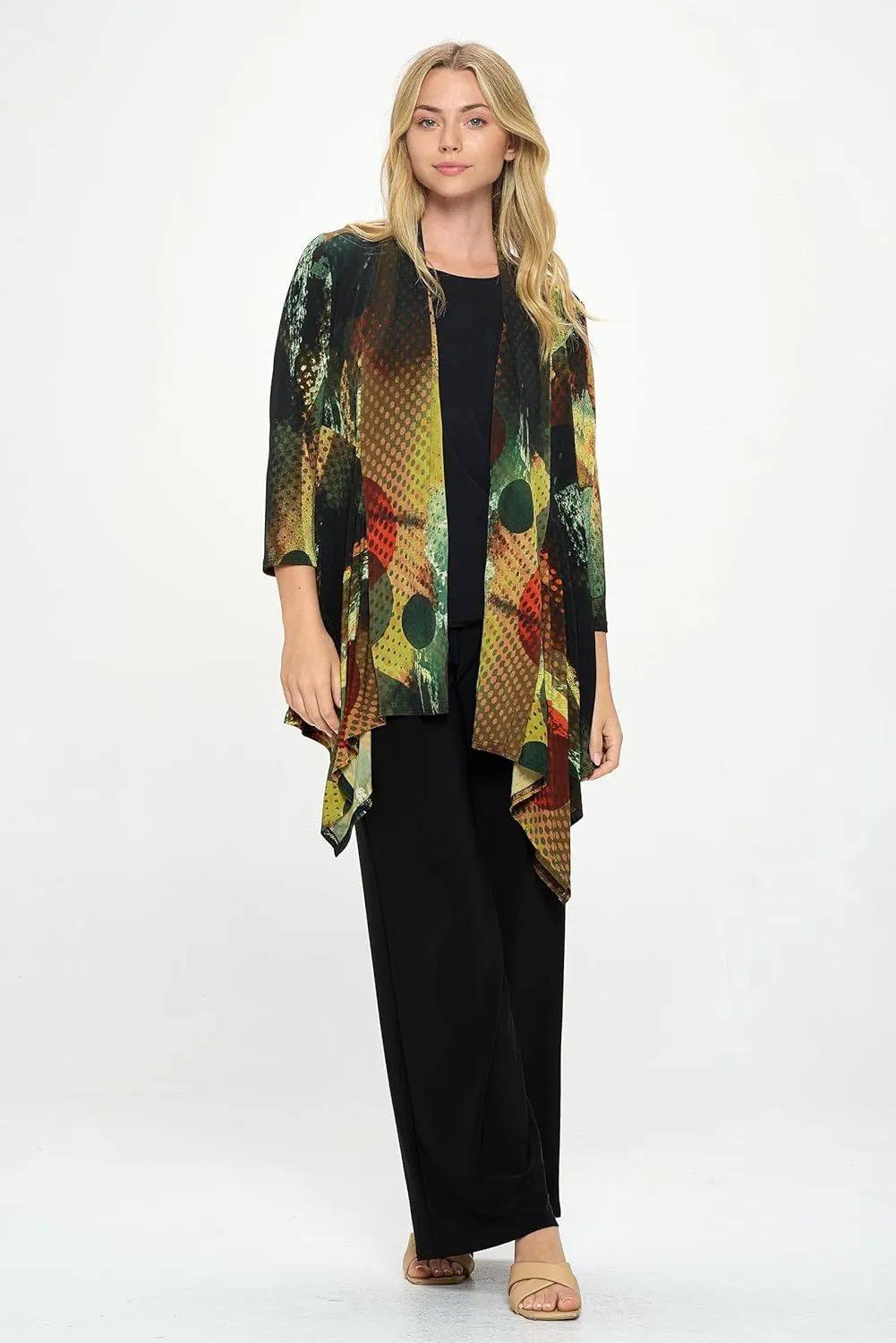 Jostar Women's Print Draped Cardigan - 3/4 Sleeve Printed Wrap Jacket