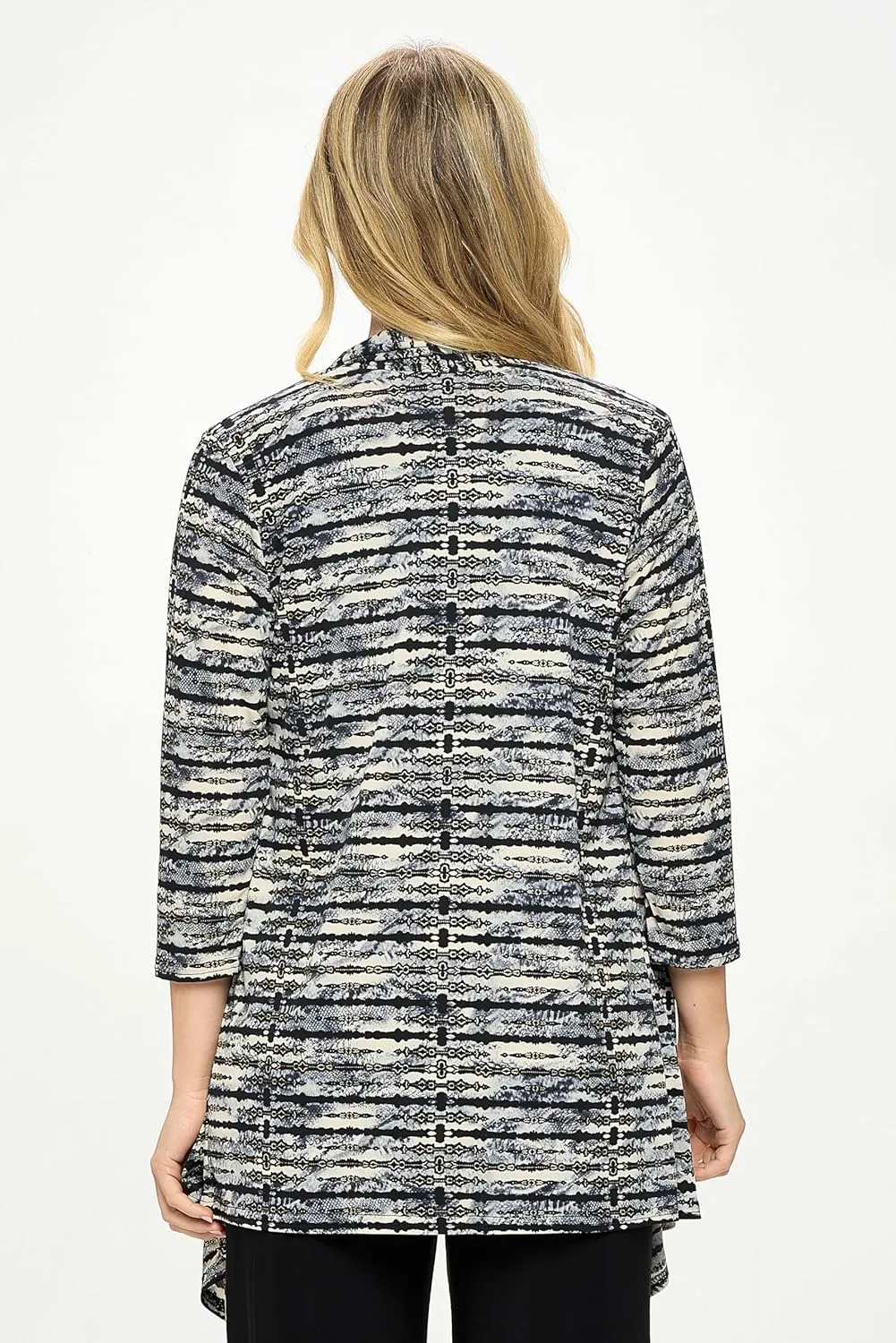 Jostar Women's Print Draped Cardigan - 3/4 Sleeve Printed Wrap Jacket