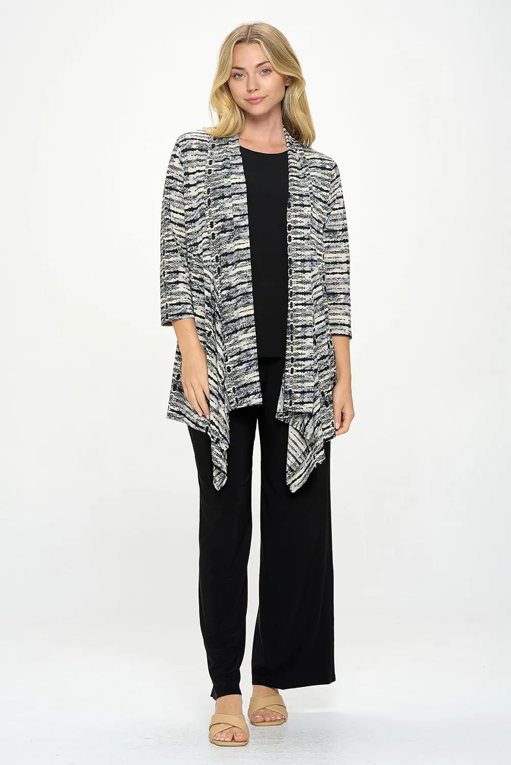 Jostar Women's Print Draped Cardigan - 3/4 Sleeve Printed Wrap Jacket