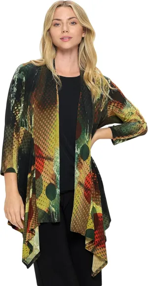 Jostar Women's Print Draped Cardigan - 3/4 Sleeve Printed Wrap Jacket