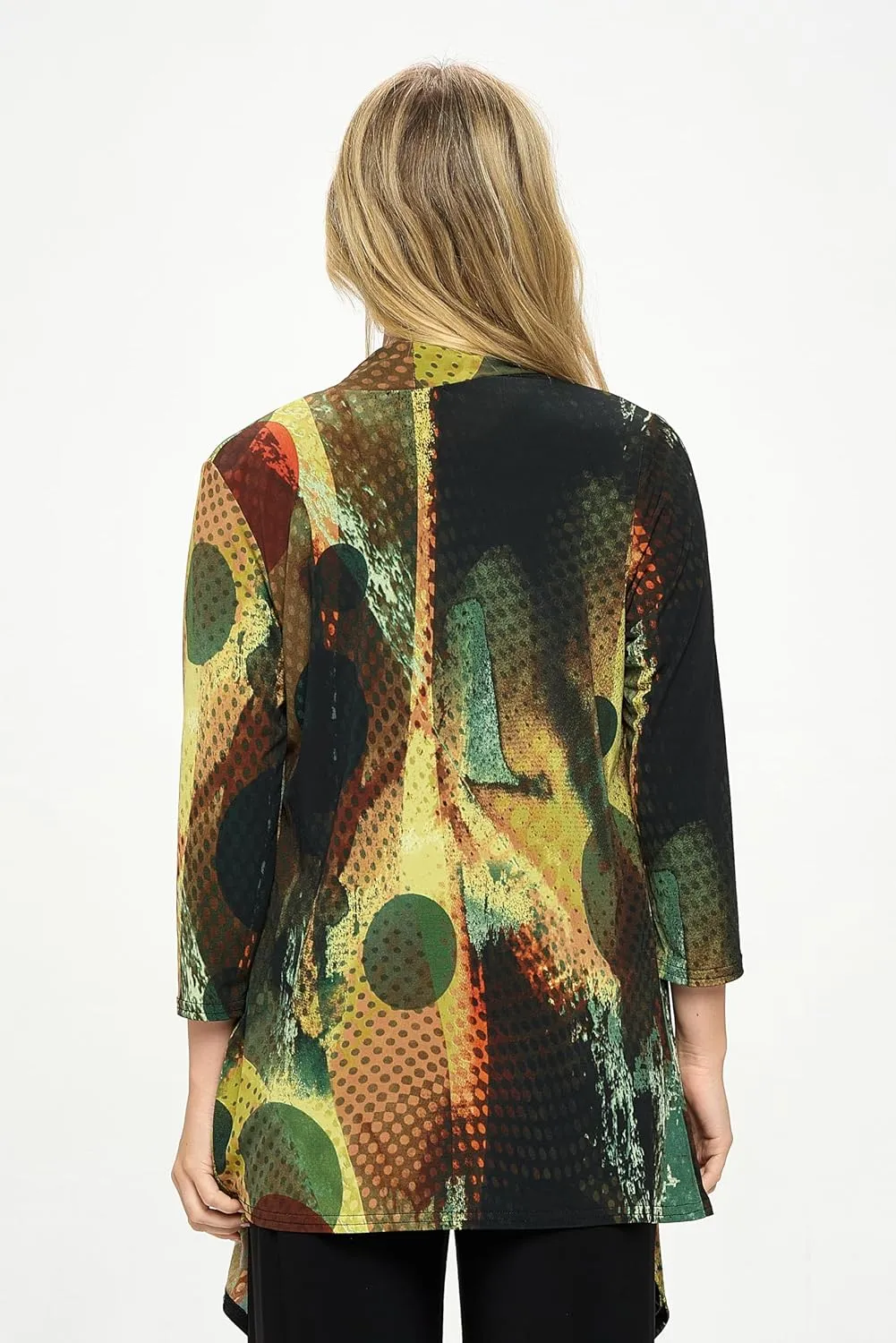 Jostar Women's Print Draped Cardigan - 3/4 Sleeve Printed Wrap Jacket