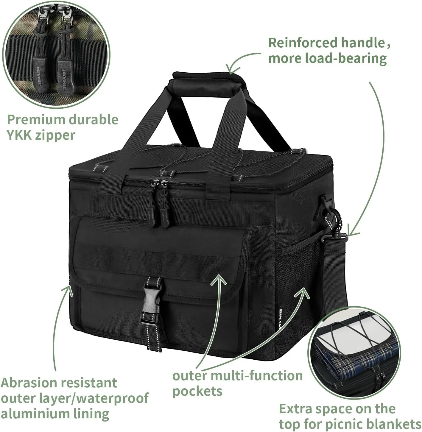 JOYHILL Lunch Box for Men, 40 Cans Large Insulated Lunch Bag, Leakproof Portable Cooler Bag with Shoulder Strap for Camping, Beach, Outdoor, Picnic, Food Delivery 30L,Grey