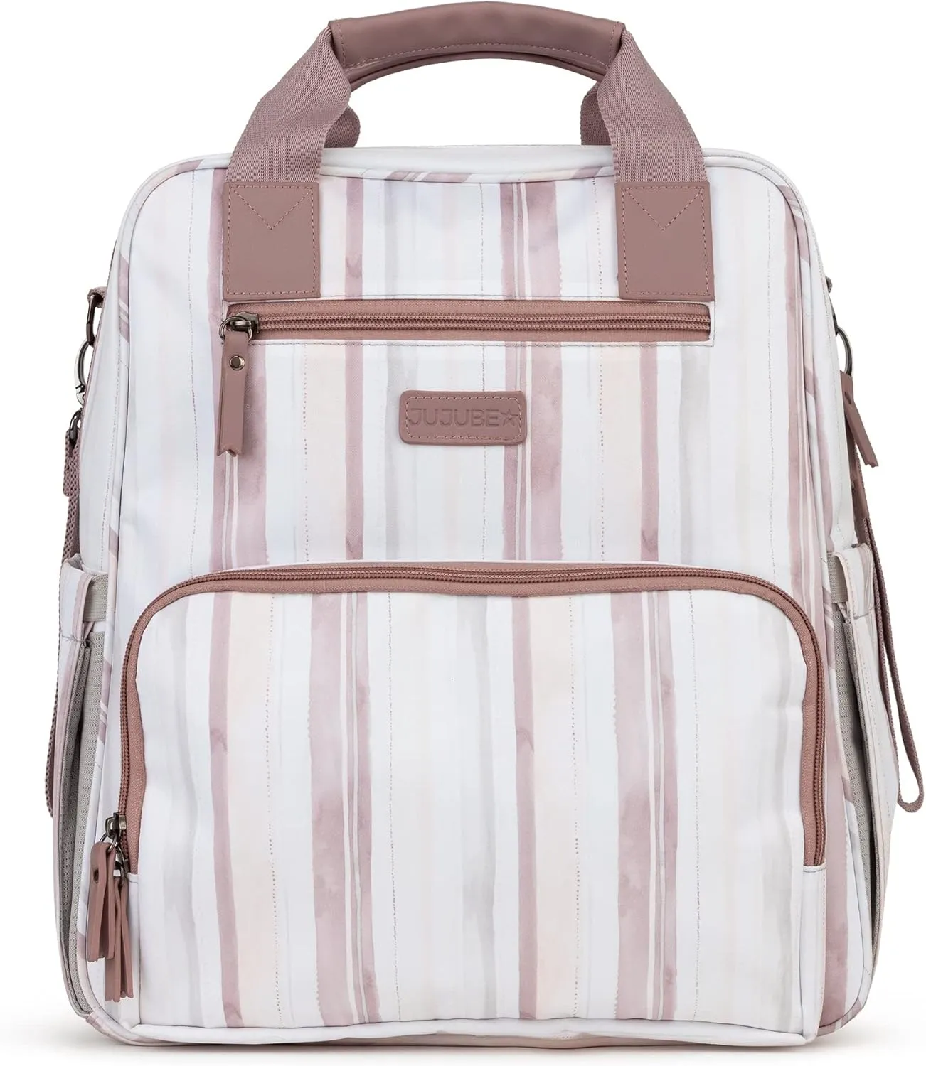 JuJuBe Nature Babe Diaper Bag Backpack with Portable Baby Changing Pad, Sustainable Multi-Function Bag for Bottles, Diapers, Made with 24 Recycled Plastic Bottles, Watercolor Stripe, Mother's Day Gift