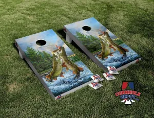 Jumping Seabass Shad Cornhole Board Vinyl Wrap Skins Laminated Sticker Set Decal