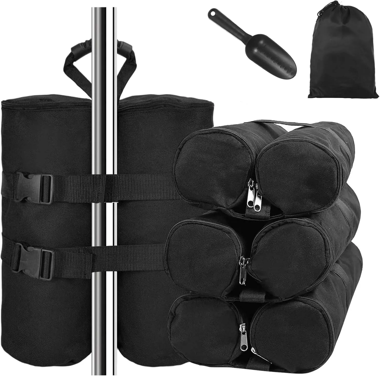 JUSTDOLIFE 4 Pack Canopy Weight Sandbags, (240 lbs) Oxford Fabric Tent Sand Bag with Handle and Zipper for Camping, Includes Shovel and Storage Bag