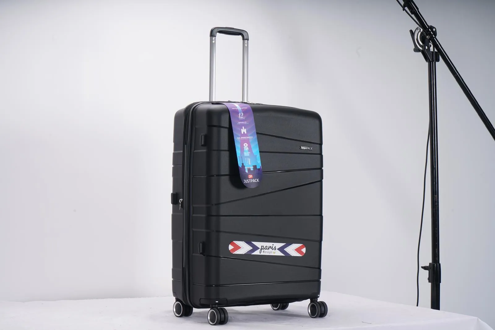 Justpack Pl106-  PP unbreakable 8 wheels Cabin Luggage - Black