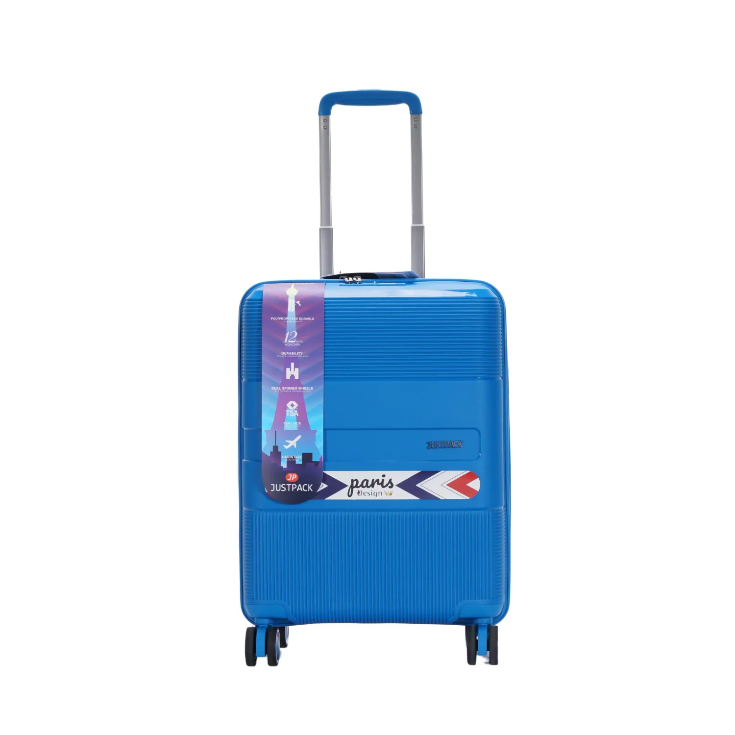 Justpack Pl106-  PP unbreakable 8 wheels Cabin Luggage - Black