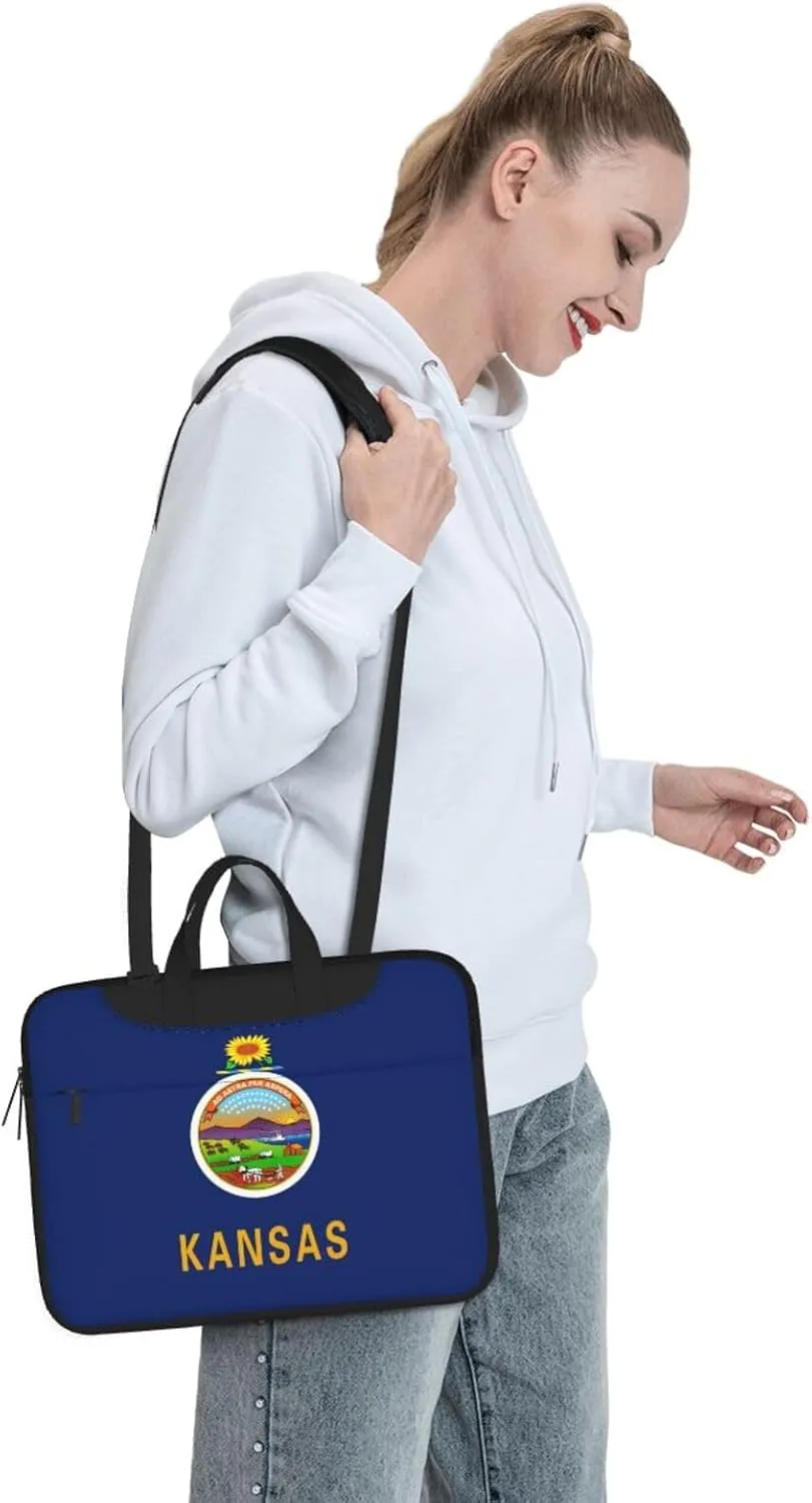 Kansas State Flag Print Laptop Adjustable Shoulder Strap With Handle Accessory Pocket For Men Women
