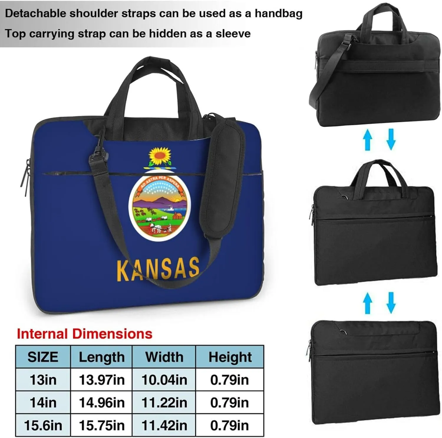 Kansas State Flag Print Laptop Adjustable Shoulder Strap With Handle Accessory Pocket For Men Women