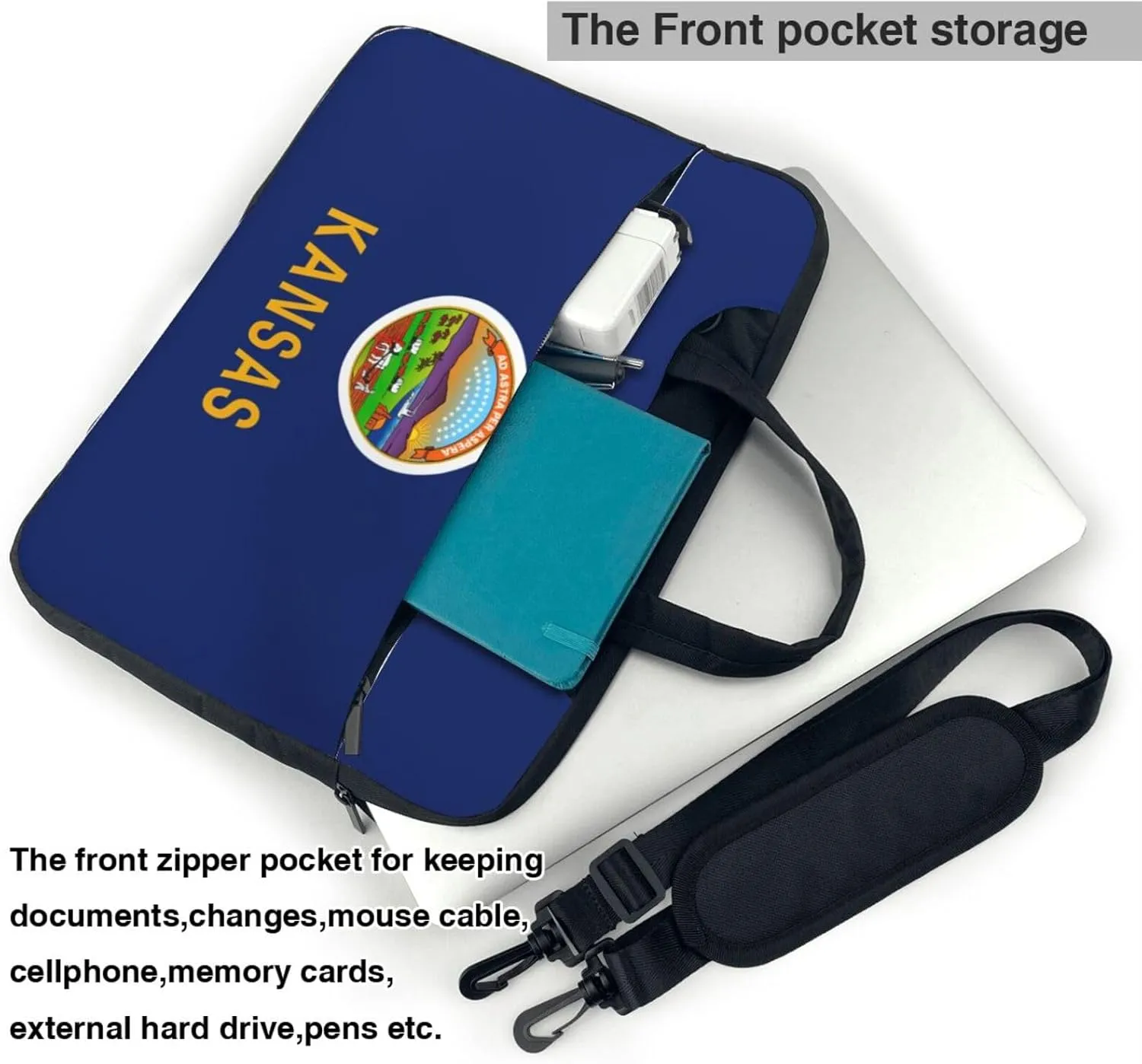Kansas State Flag Print Laptop Adjustable Shoulder Strap With Handle Accessory Pocket For Men Women