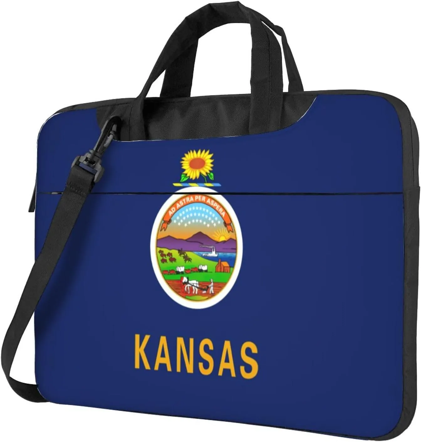Kansas State Flag Print Laptop Adjustable Shoulder Strap With Handle Accessory Pocket For Men Women