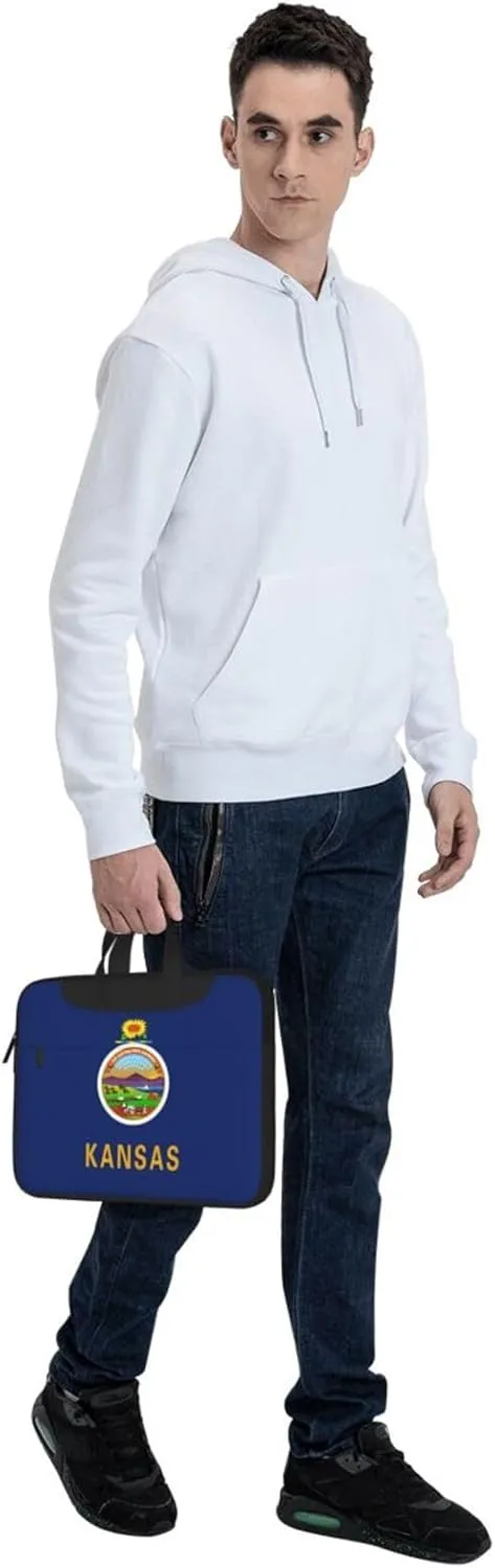 Kansas State Flag Print Laptop Adjustable Shoulder Strap With Handle Accessory Pocket For Men Women