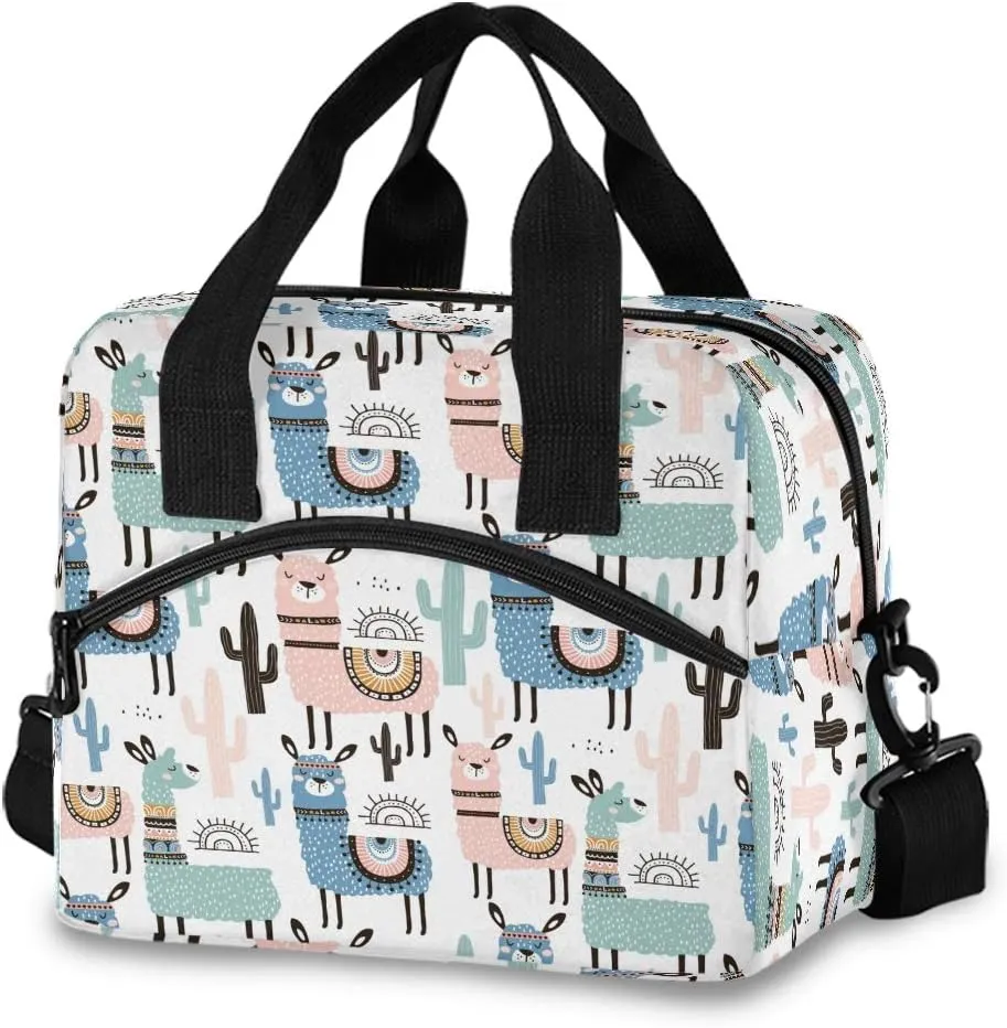 Kcldeci Llama Alpaca Lunch Bags for Women Tropical Plant Cactus Lunch Tote Bag Lunch Box Water-resistant Thermal Cooler Bag Lunch Organizer for Working Picnic Beach Sporting