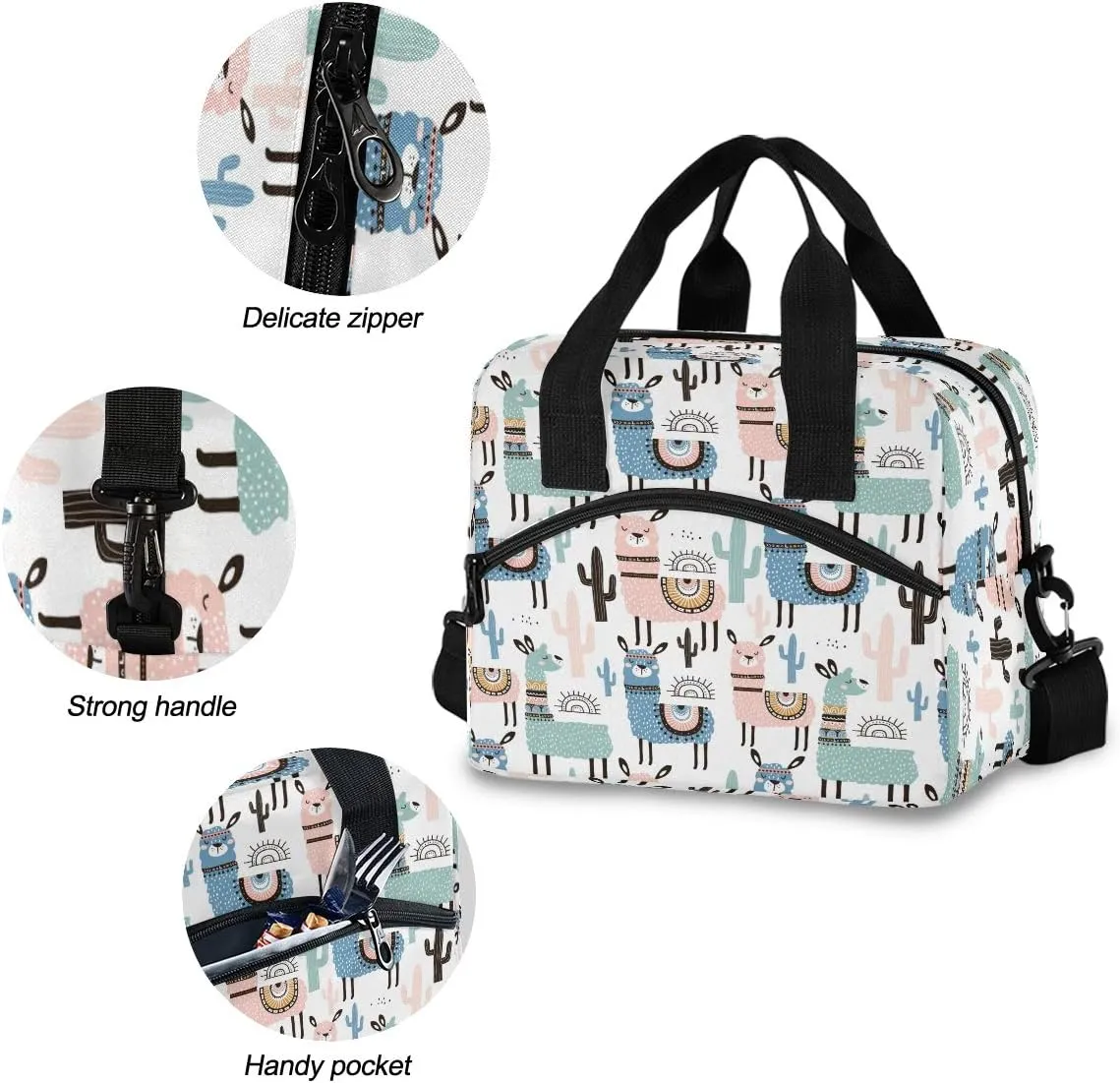 Kcldeci Llama Alpaca Lunch Bags for Women Tropical Plant Cactus Lunch Tote Bag Lunch Box Water-resistant Thermal Cooler Bag Lunch Organizer for Working Picnic Beach Sporting