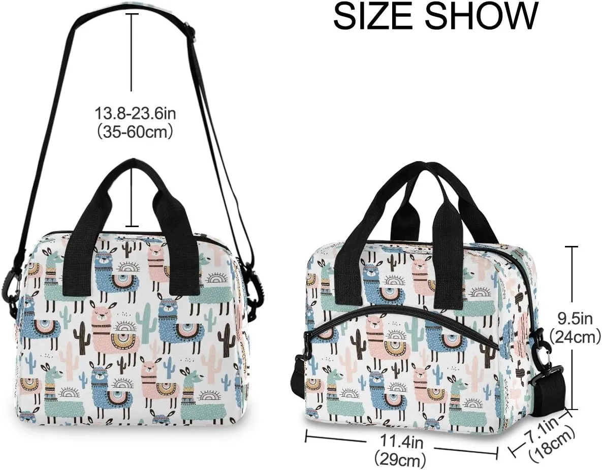 Kcldeci Llama Alpaca Lunch Bags for Women Tropical Plant Cactus Lunch Tote Bag Lunch Box Water-resistant Thermal Cooler Bag Lunch Organizer for Working Picnic Beach Sporting