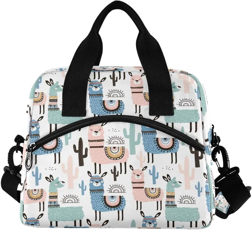 Kcldeci Llama Alpaca Lunch Bags for Women Tropical Plant Cactus Lunch Tote Bag Lunch Box Water-resistant Thermal Cooler Bag Lunch Organizer for Working Picnic Beach Sporting