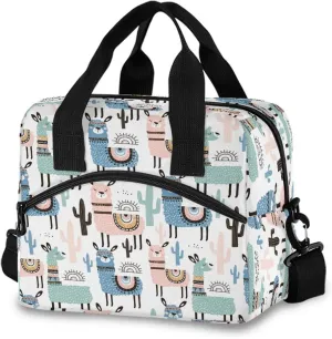 Kcldeci Llama Alpaca Lunch Bags for Women Tropical Plant Cactus Lunch Tote Bag Lunch Box Water-resistant Thermal Cooler Bag Lunch Organizer for Working Picnic Beach Sporting