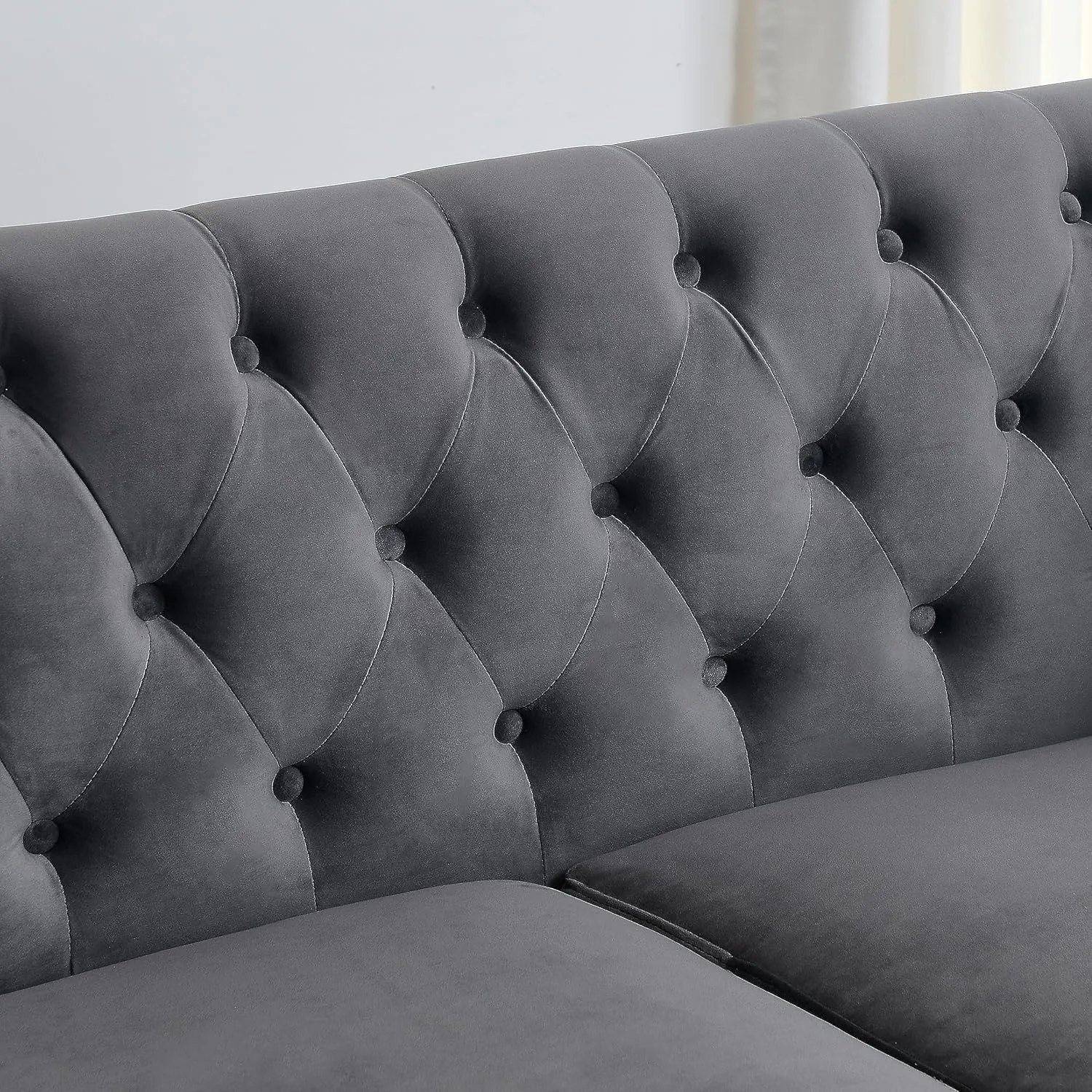 KEIKI 77" Chesterfield Sofa, Retro Upholstered Velvet Couch with Nailhead Arms, Tufted Backrests, 2 Cushions for Living Room Bedroom Office Apartment, Gray