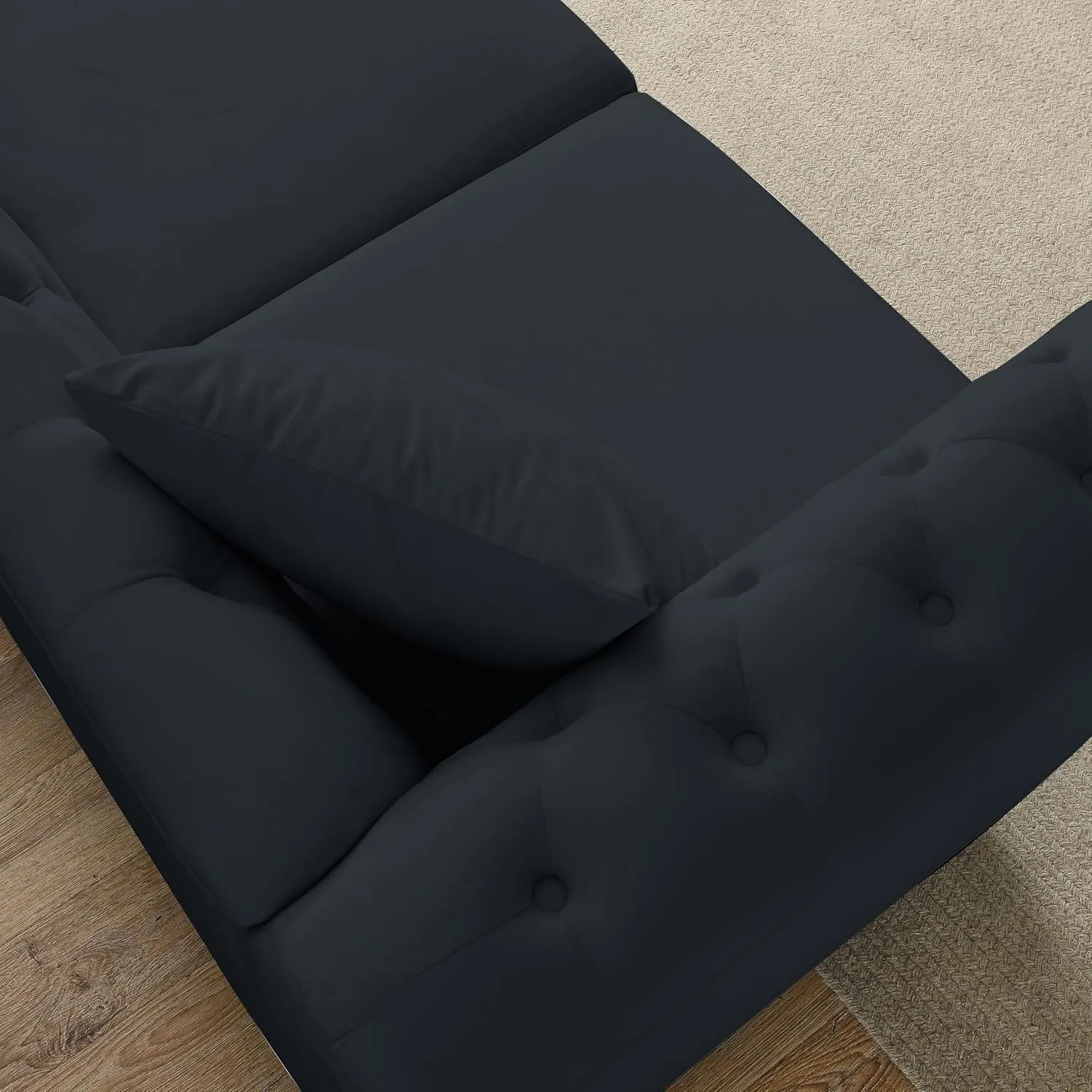 KEIKI Chesterfield Sofa, Retro Style Upholstered 3 3 Seats Velvet Couch with Rolled Arm for Living Room Bedroom Office, Black