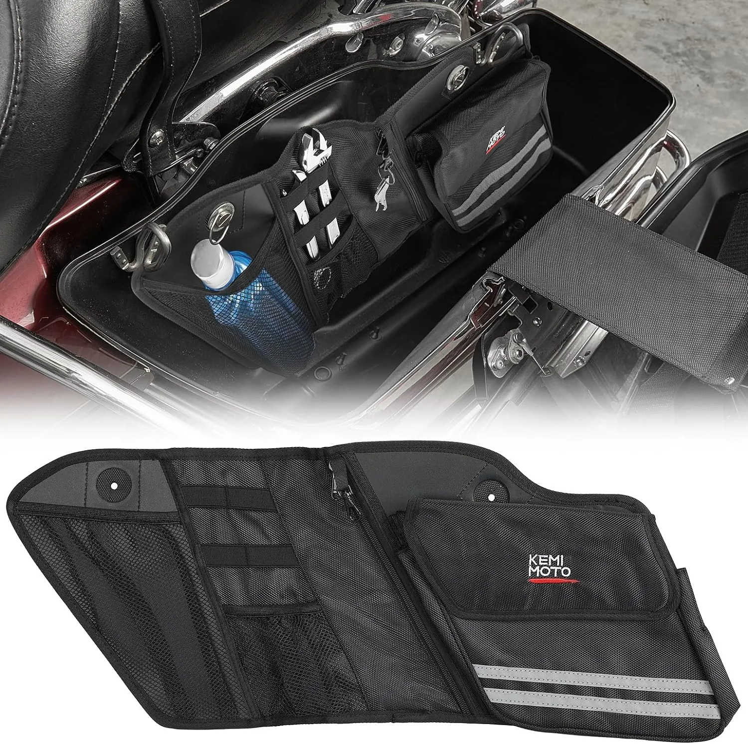 KEMIMOTO Motorcycle Saddlebag Organizers 2 Pack Compatible with Touring Models 2014-2024 2025 Street Glide Road Glide Road King Black Saddle Bag Liners