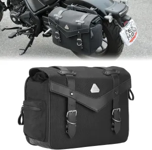 KEMIMOTO Motorcycle Saddlebag Waterproof Oil Waxed Canvas Leather Universal Single Side Bag Compatible with Softail Dyna Sportster Cruiser (15L)