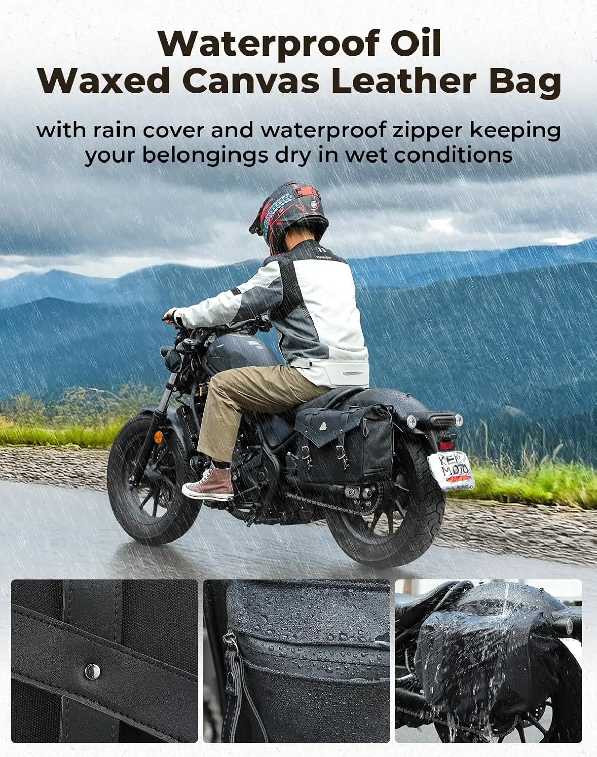 KEMIMOTO Motorcycle Saddlebag Waterproof Oil Waxed Canvas Leather Universal Single Side Bag Compatible with Softail Dyna Sportster Cruiser (15L)