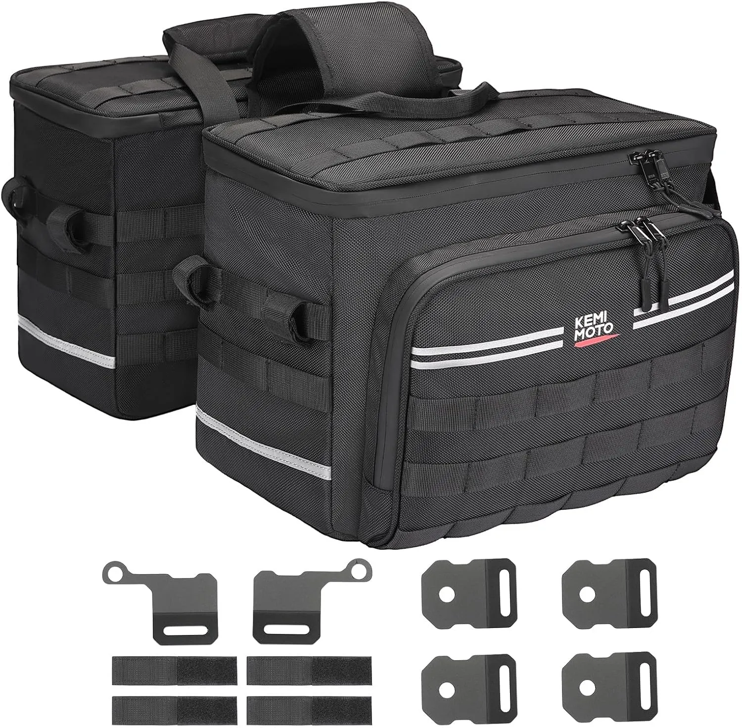 KEMIMOTO Motorcycle SaddleBags 30L with Brackets Throw Over Saddle bags Compatible with Softail Dyna Sportster Cruiser Black