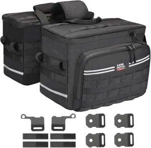KEMIMOTO Motorcycle SaddleBags 30L with Brackets Throw Over Saddle bags Compatible with Softail Dyna Sportster Cruiser Black