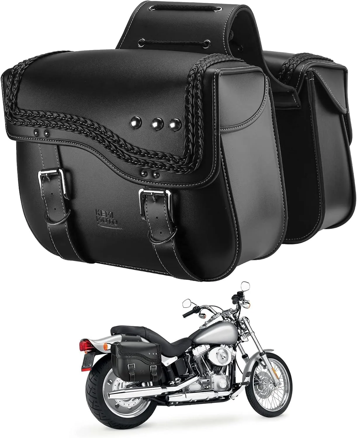 KEMIMOTO Motorcycle Saddlebags,Upgraded Bottom Anti-scalding Motorcycle Luggage Bag 30L Large Capacity PU Leather Side Bags Compatible with Sportster Softail Dyna V-star Shadow