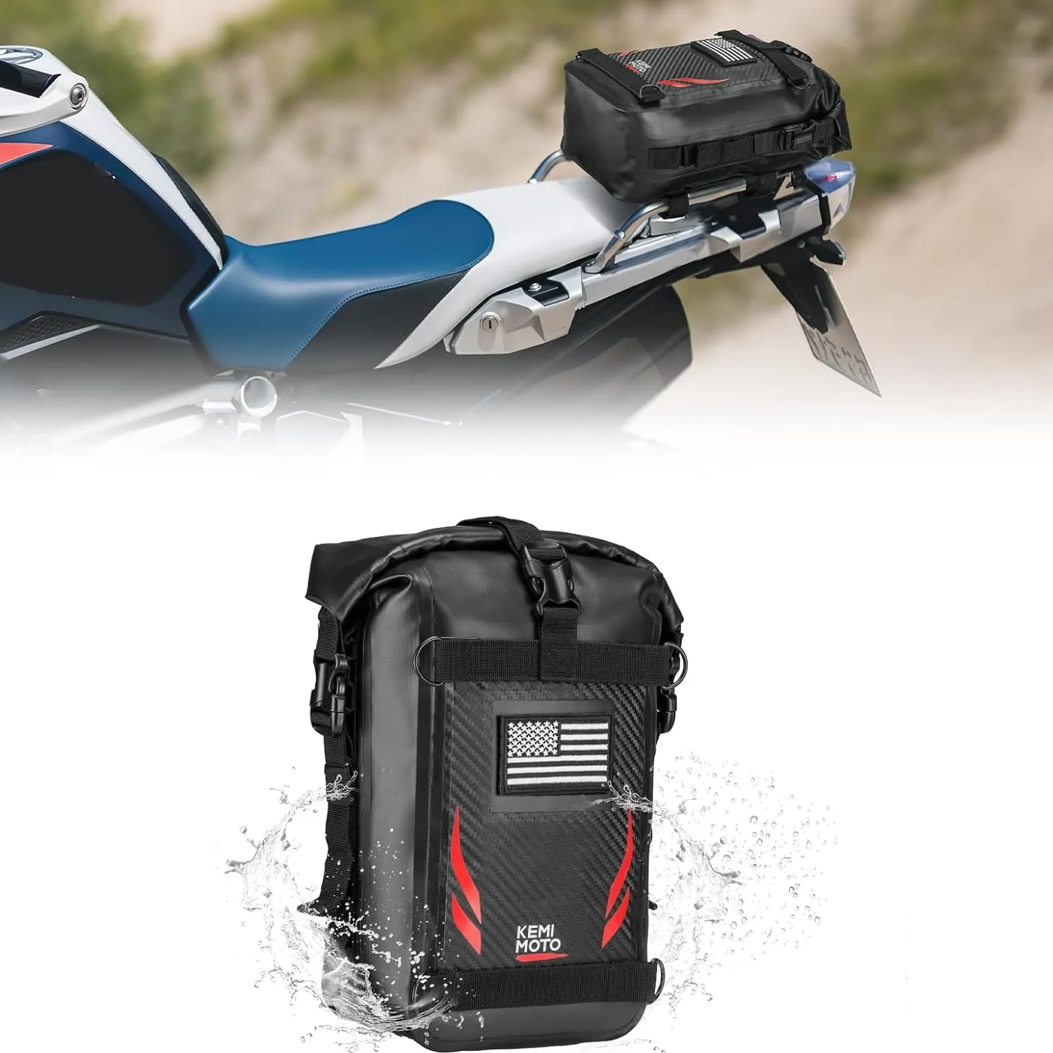 KEMIMOTO Universal Waterproof Motorcycle Tail Bag Compatible with Dirt Bike Adventure 6.5L Red