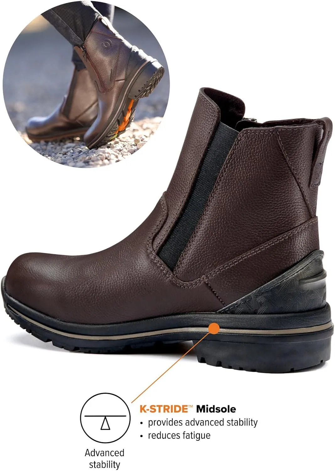 Kerrits Woodstock Waterproof Barn Boot – Durable Leather Women's Barn Work Boots, Wide Footbed, Front Zip, 1" Heel