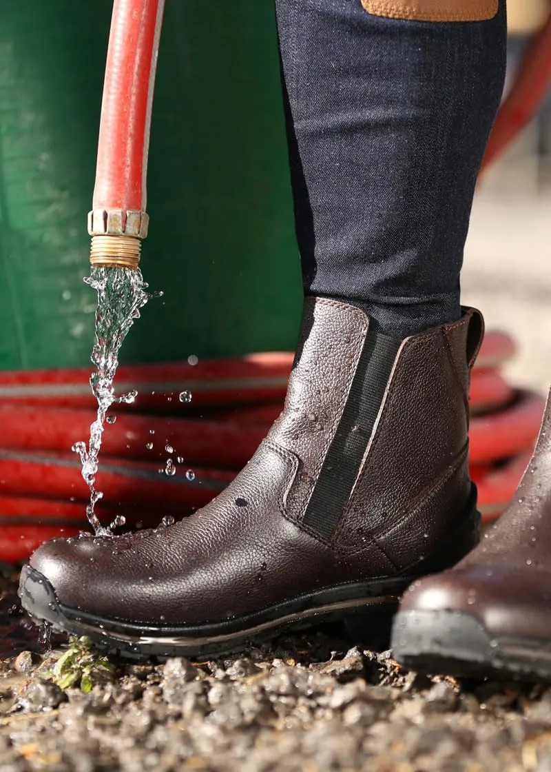 Kerrits Woodstock Waterproof Barn Boot – Durable Leather Women's Barn Work Boots, Wide Footbed, Front Zip, 1" Heel